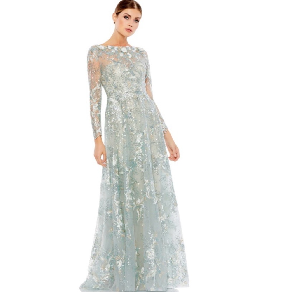 25. Mac Duggal Two Sleeve Dress, Mist, size 6.
